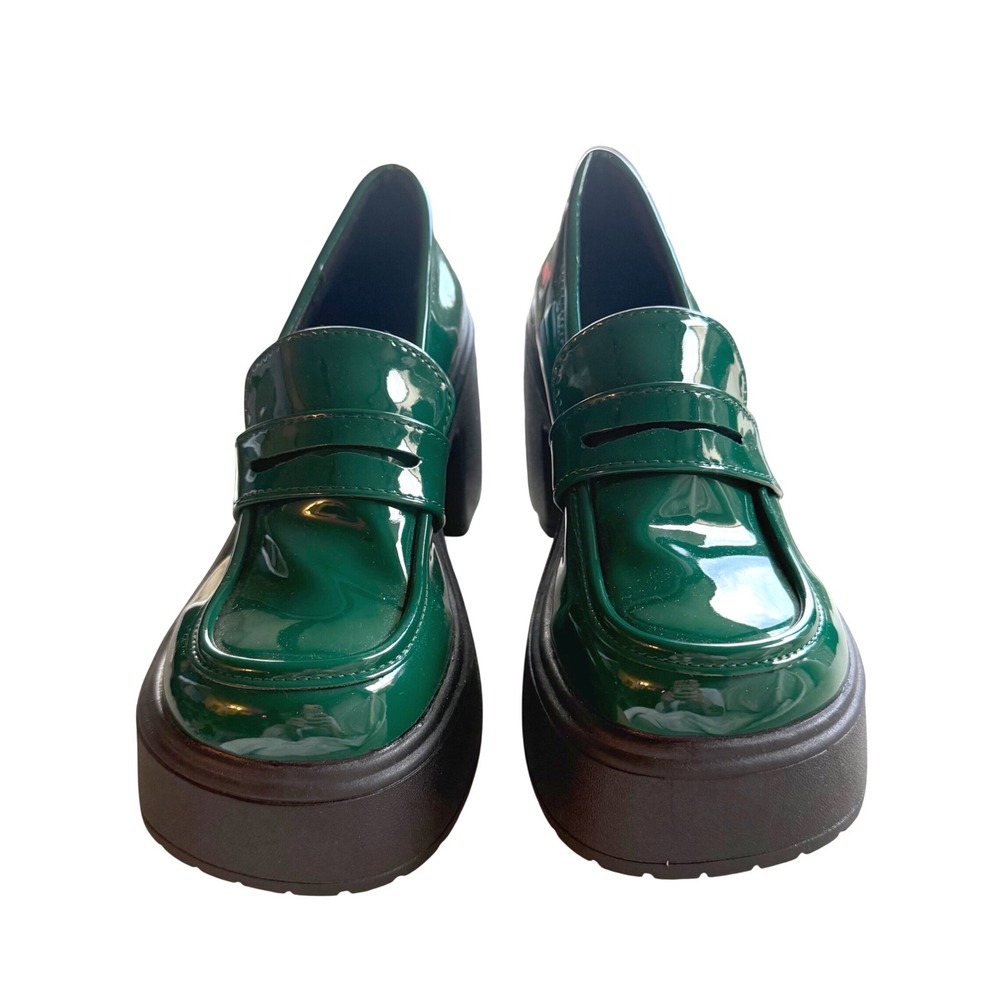 Green Platform Loafers Chunky Lug Sole Y2K Aesthetic Dark Academia Retro US 7.5 - Picture 8 of 8